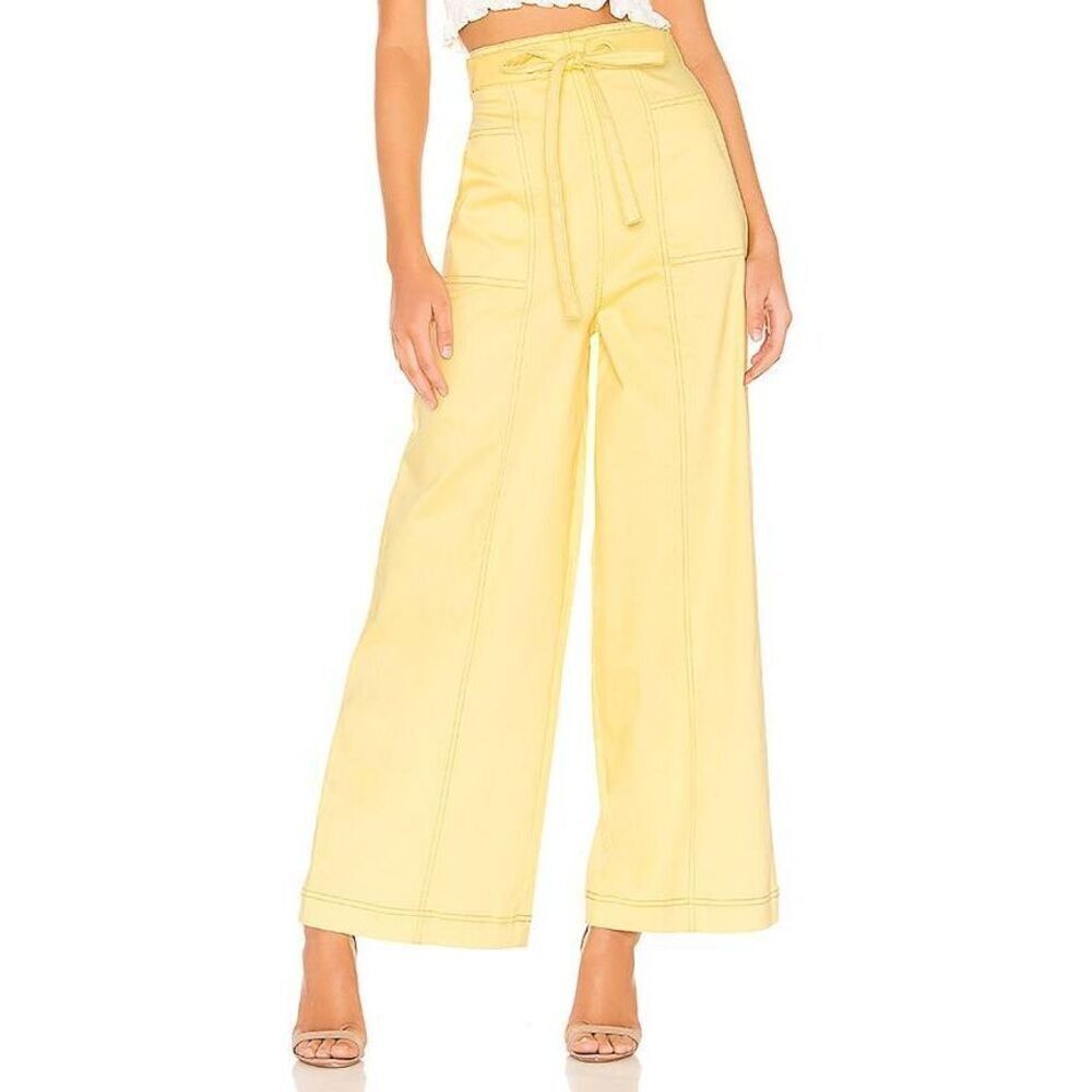 NWT REVOLVE The East Order Goldie Lemon Yellow Ultra High Waisted Flare Pants S